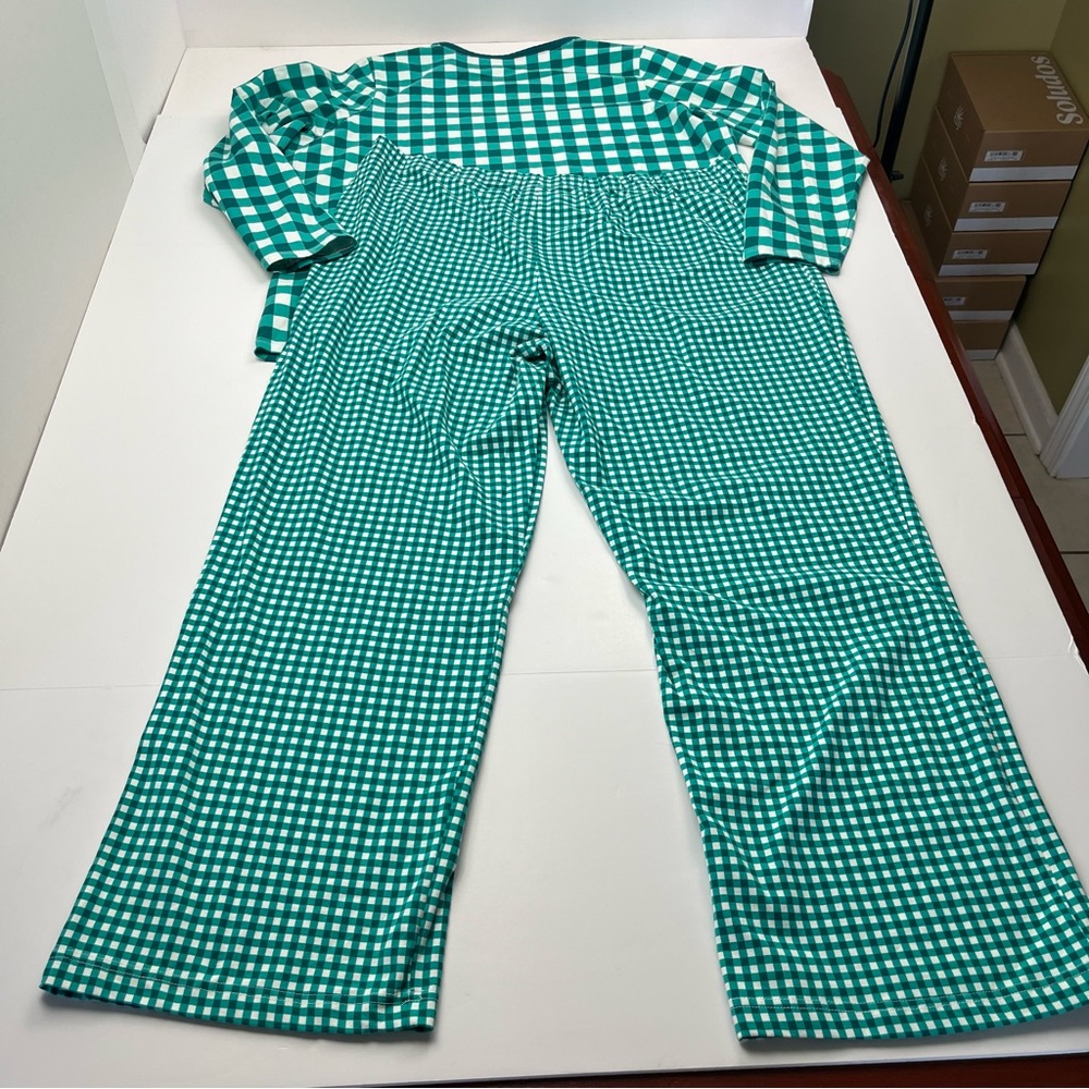 Draper James x Lands’ End Green White Checker Gingham Women 1X 16W - 18W Pajamas - Picture 13 of 13
